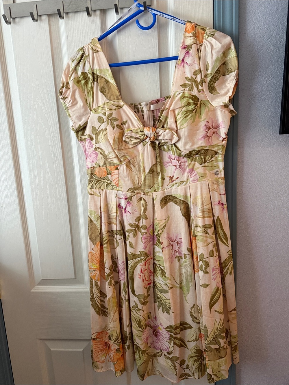 Guess Floral Midi Dress in Pink, Green & Orange